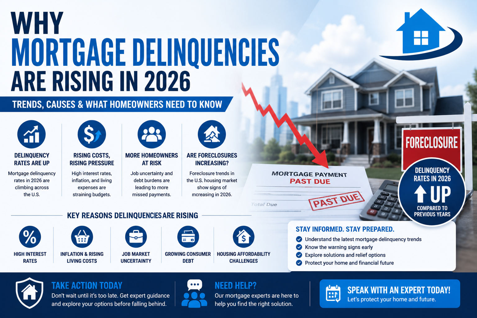 Explore mortgage delinquency trends in 2026, understand why mortgage delinquencies are rising, and learn how foreclosure trends are impacting the US housing market.